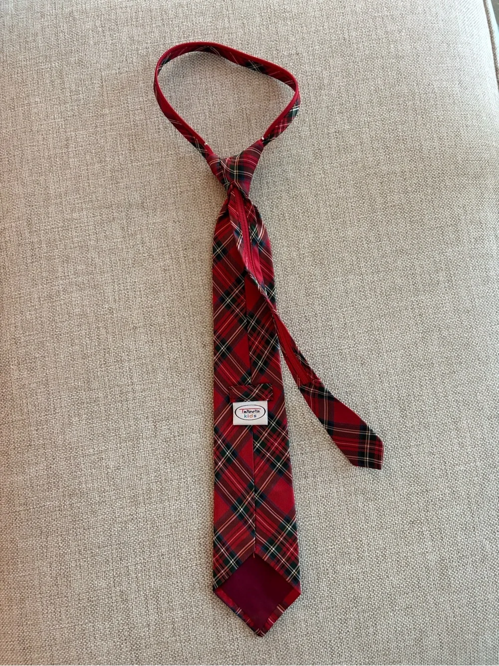 Talbots Kids Red Tartan Plaid Adjustable Zip Tie Christmas Holiday